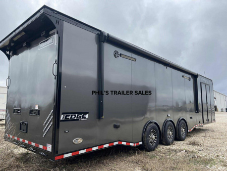 New HAULMARK 8.5X34 EDGE PRO BATHROOM Car / Racing Trailer AWNING / AC / HYDRAULIC JACK