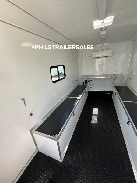 New CONTINENTAL CARGO Crew trailer 7X14 DOG HOUSE Office Trailer BENCHES WITH STORAGE & MINI SPLIT!