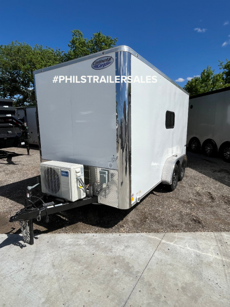 New CONTINENTAL CARGO Crew trailer 7X14 DOG HOUSE Office Trailer BENCHES WITH STORAGE & MINI SPLIT!