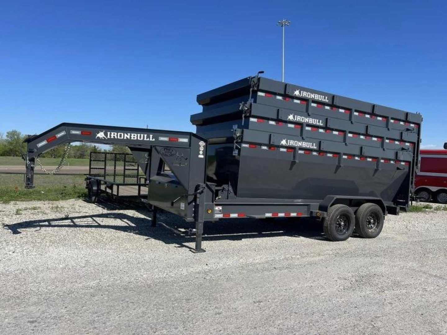 New Iron Bull 16' ROLL OFF DUMP TRAILERS GOOSENECK Dump Trailer WITH 3 BINS