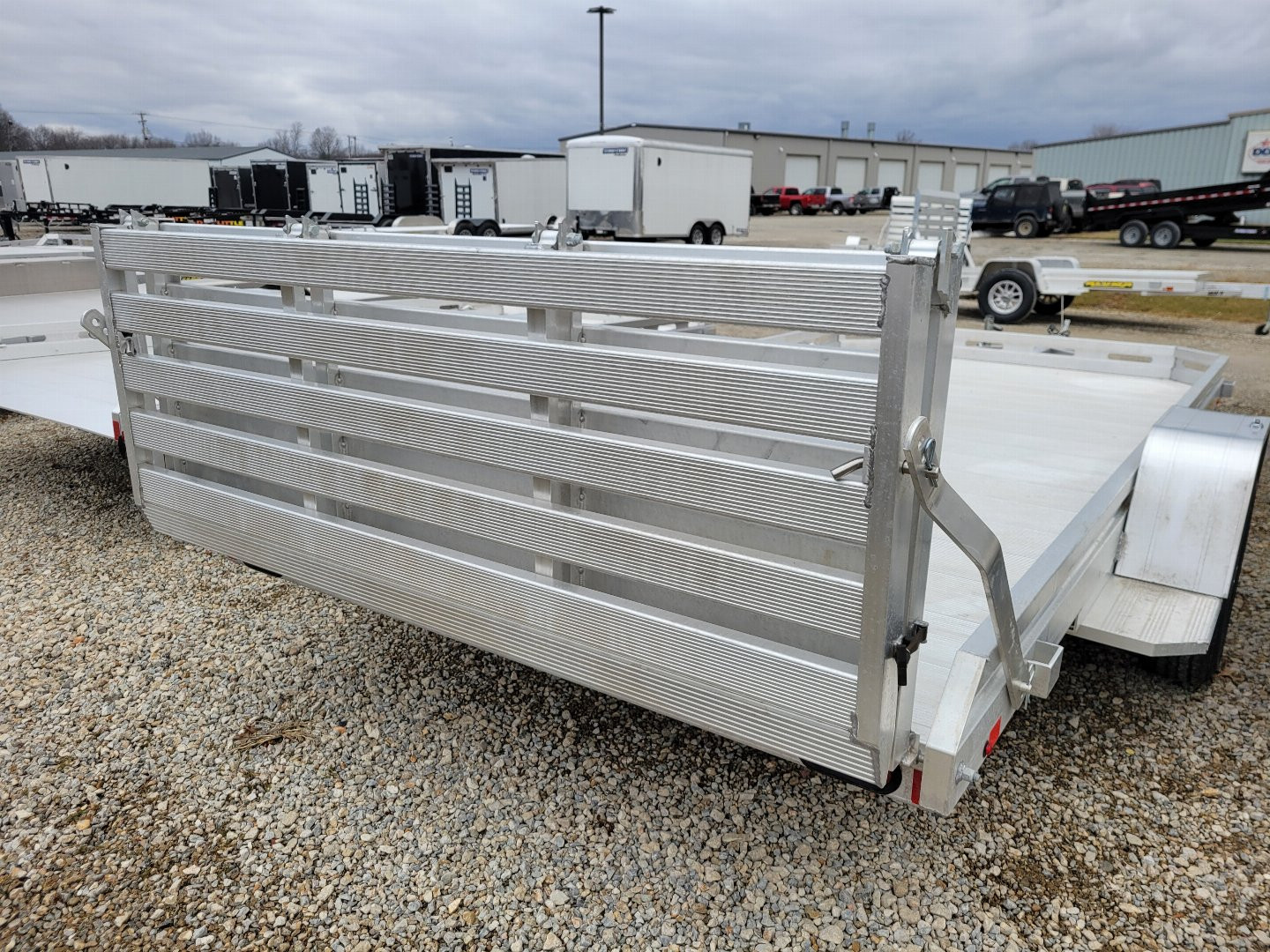 New 2026 Aluma 7814 Single Axle Bi-Fold Tailgate Slotted Rail Utility Trailer
