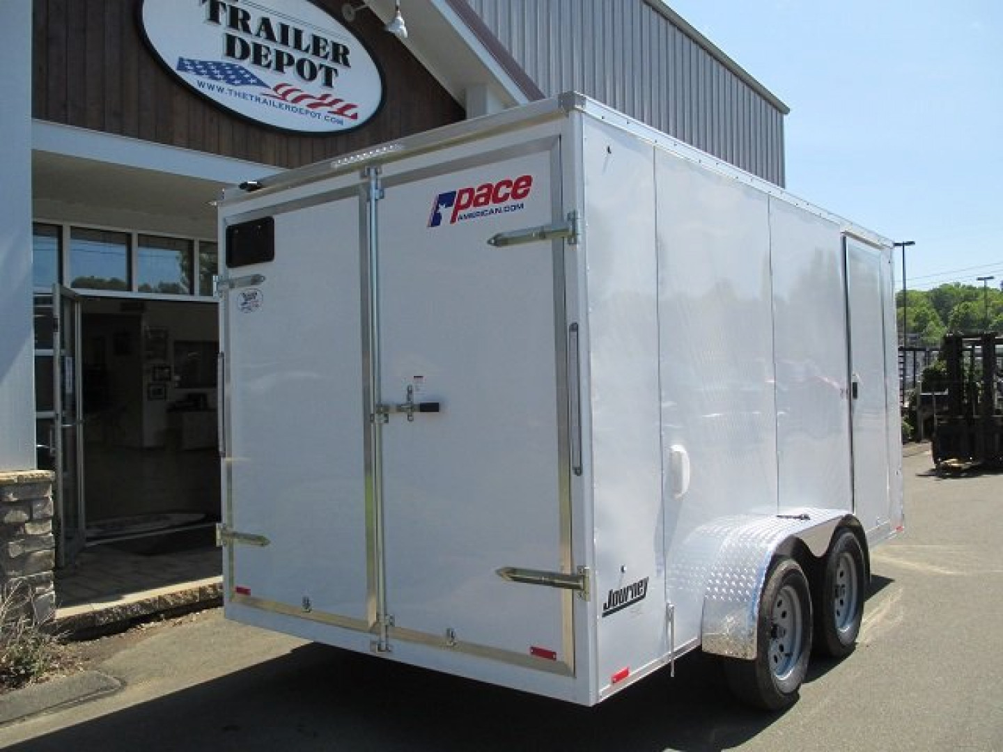 New Pace American 7' x 14' + V-Nose Enclosed Cargo Trailer with Barn Doors 7K