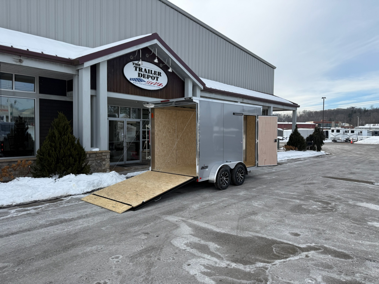 New Pace American 7' x 12' + V-Nose Enclosed Cargo Trailer with Ramp Door 7K