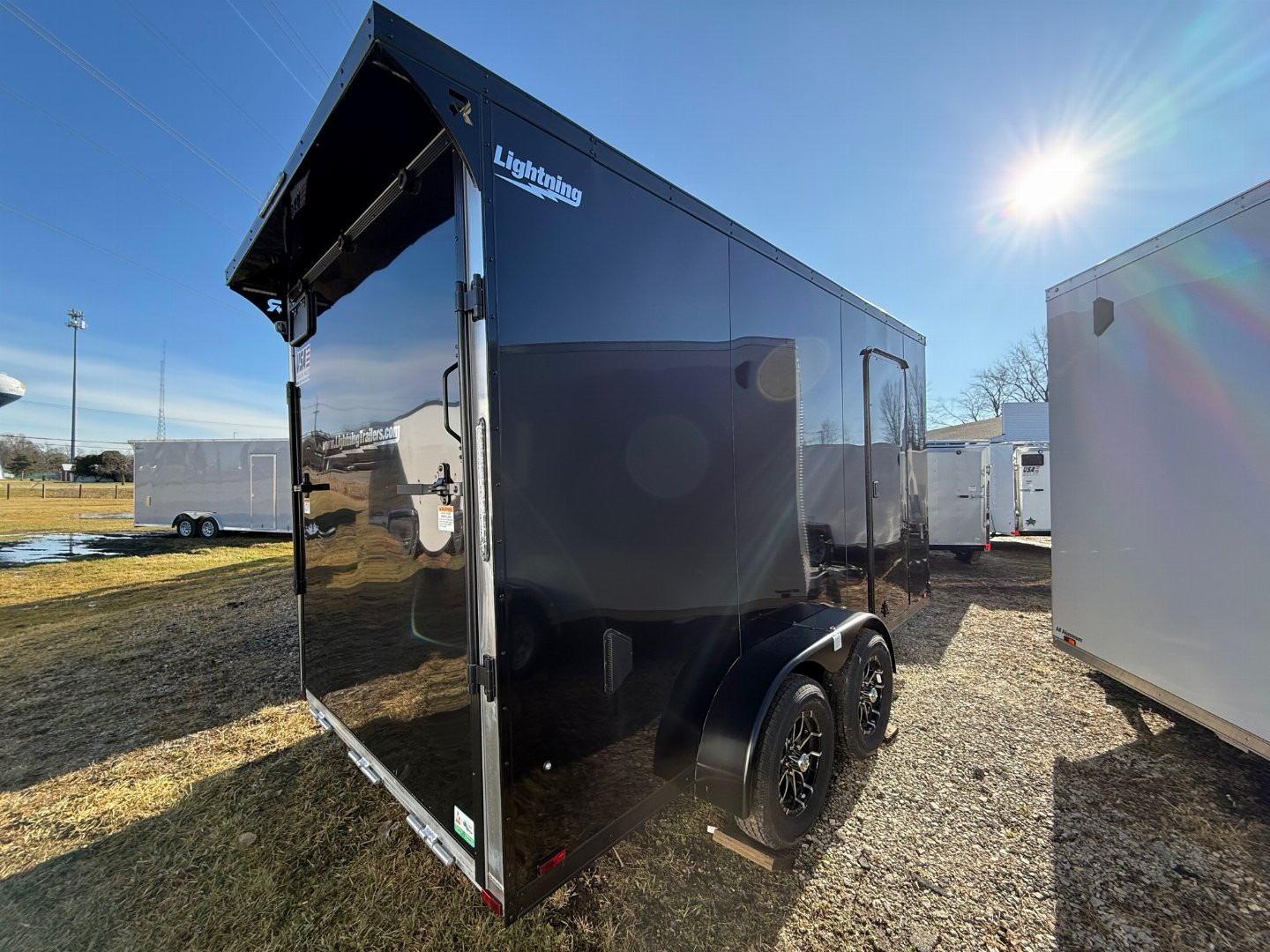 New 2025 LIGHTNING TRAILERS 7 X 14 ALL ALUMINUM Enclosed Trailer 7ft interior - Screwless - BLACK OUT Trim