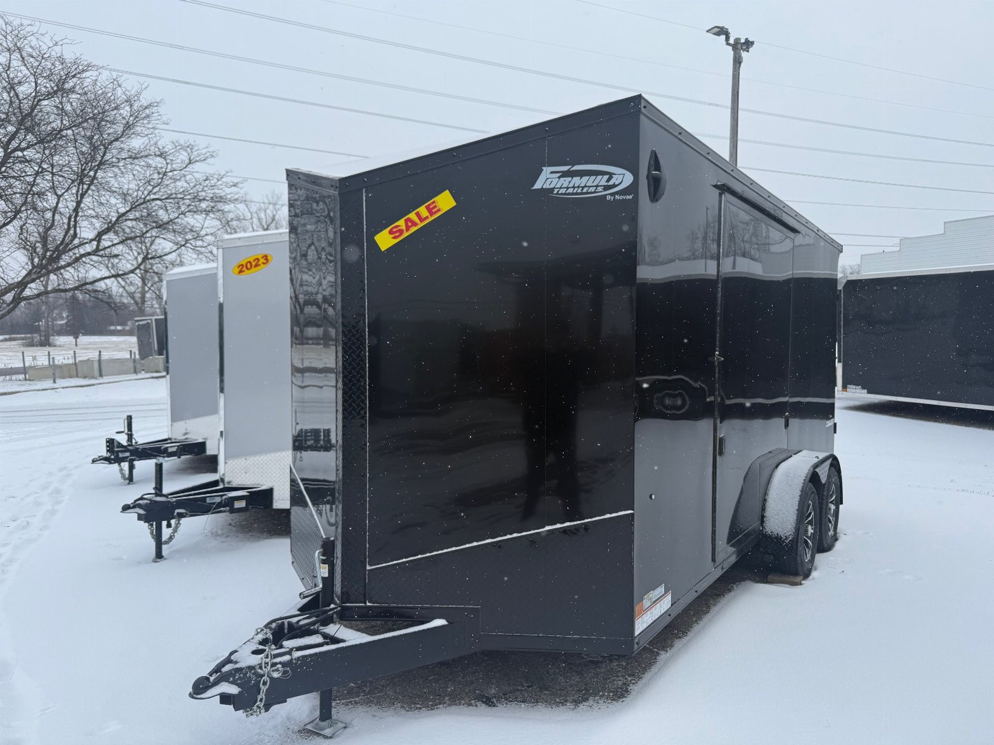 New 2024 FORMULA TRAILERS 7 x 16 Cargo / Enclosed Trailer with 7ft Interior and Ramp WITH UTV DOOR - BLACK OUT PACKAGE