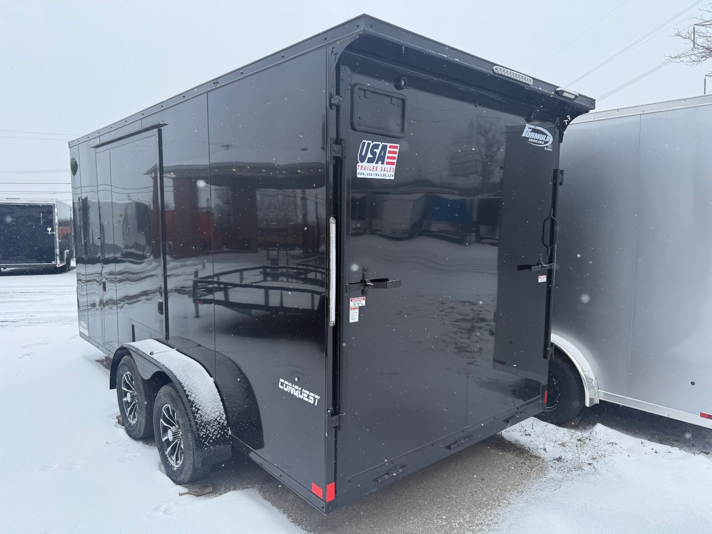 New 2024 FORMULA TRAILERS 7 x 16 Cargo / Enclosed Trailer with 7ft Interior and Ramp WITH UTV DOOR - BLACK OUT PACKAGE