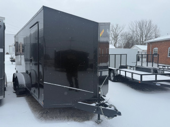 New 2024 FORMULA TRAILERS 7 x 16 Cargo / Enclosed Trailer with 7ft Interior and Ramp WITH UTV DOOR - BLACK OUT PACKAGE