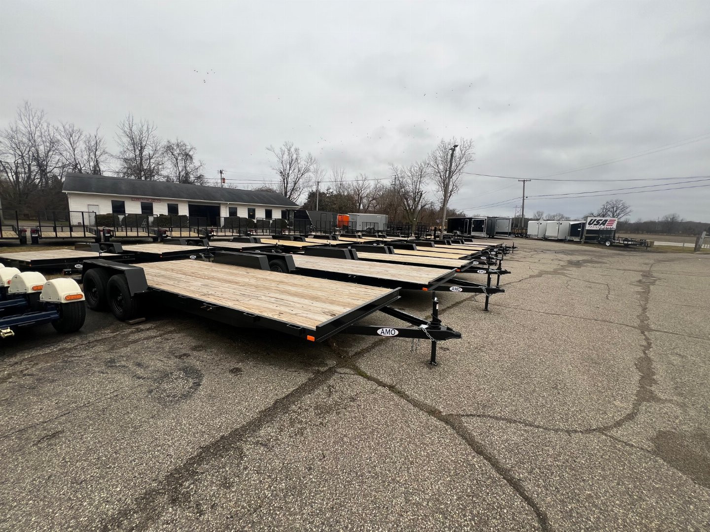 New 2026 AMO 18ft Wood Deck Car Hauler Trailer w/ 2 Axle Brake Landscape Trailer