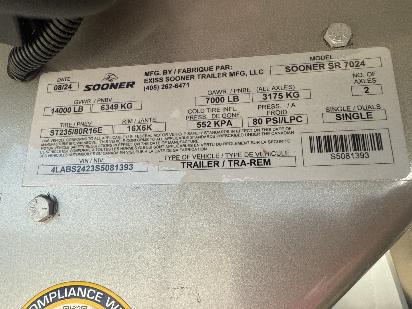 New 2025 SOONER TRAILER