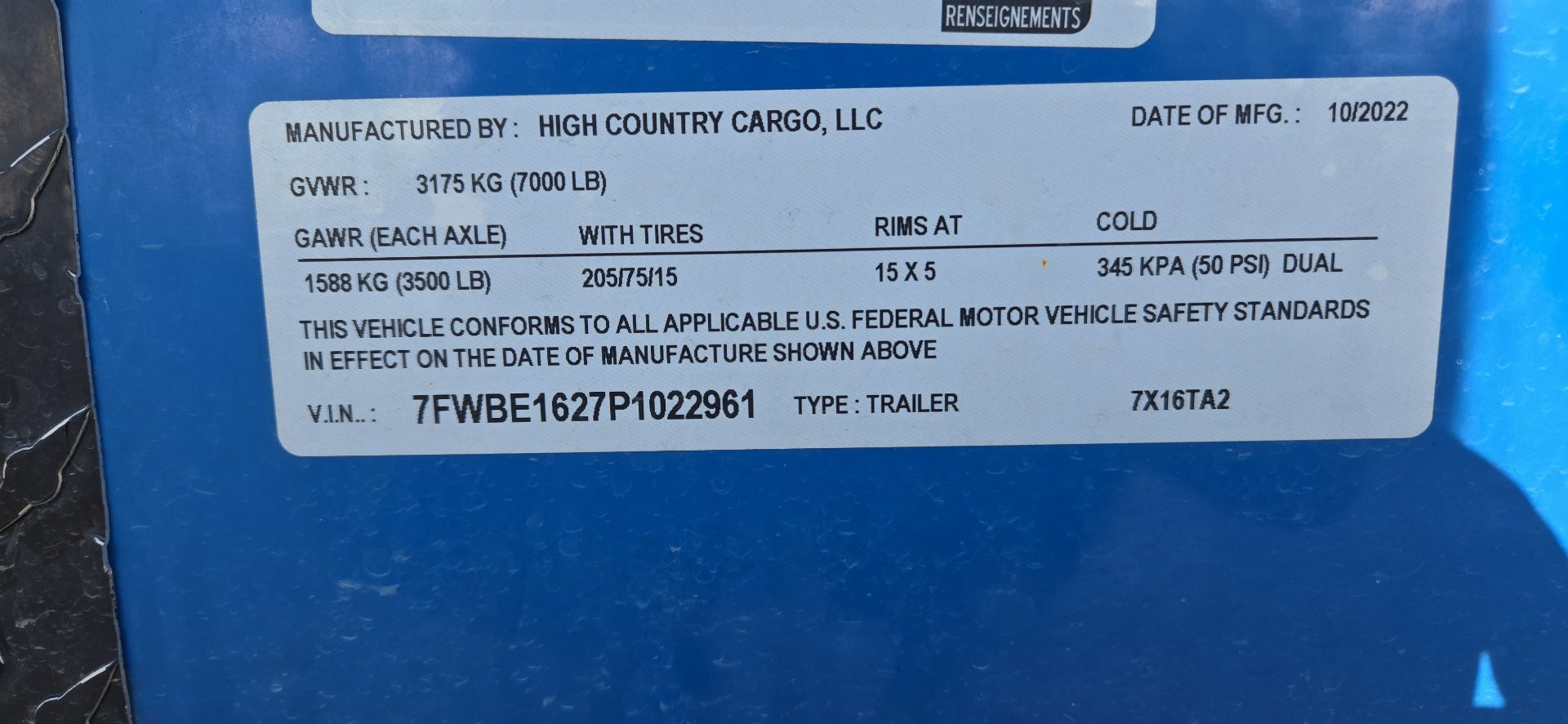 Used REPO 2022 High Country Trailers 7X16TA2 Cargo / Enclosed Trailer