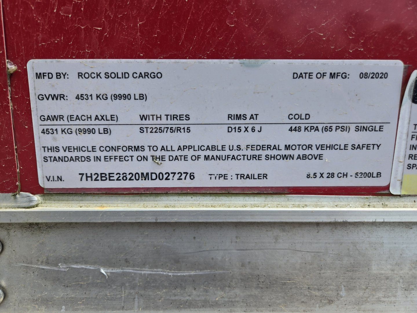 Used 2021 Rock Solid Cargo 8.5X28 CH-5200LB Cargo / Enclosed Trailer