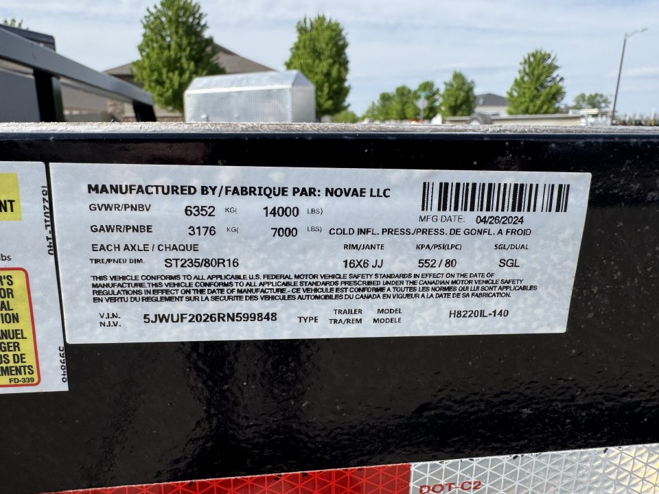 New 2024 H&H Trailers 20' Trailer 14K (H8220IL-140) Equipment Trailer