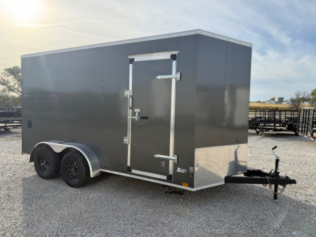 New 2026 Cross Charcoal 7'x14' 7k Beta Flat Top V-Nose Enclosed Cargo Trailer