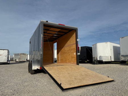 New 2026 Cross Charcoal 7'x14' 7k Beta Flat Top V-Nose Enclosed Cargo Trailer