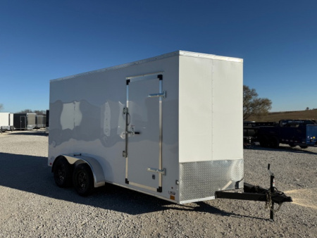 New 2026 Cross White 7'x14' 7k Beta Flat Top V-Nose Enclosed Cargo Trailer