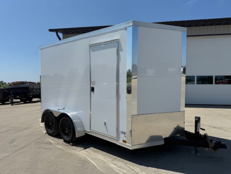 New 2026 Cross White 7'x12' 7k Alpha Flat Top V-Nose Enclosed Cargo Trailer