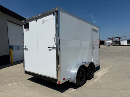 New 2026 Cross White 7'x12' 7k Alpha Flat Top V-Nose Enclosed Cargo Trailer