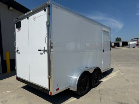 New 2026 Cross White 7'x14' 7k Alpha Flat Top V-Nose Enclosed Cargo Trailer