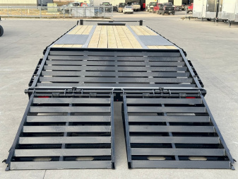New 2025 H&H Trailers 102"x20'+5' 22.5k Heavy Duty Low Profile Dovetail Super Deluxe Ramps Bumper Pull Deckover Flatbed Trailer