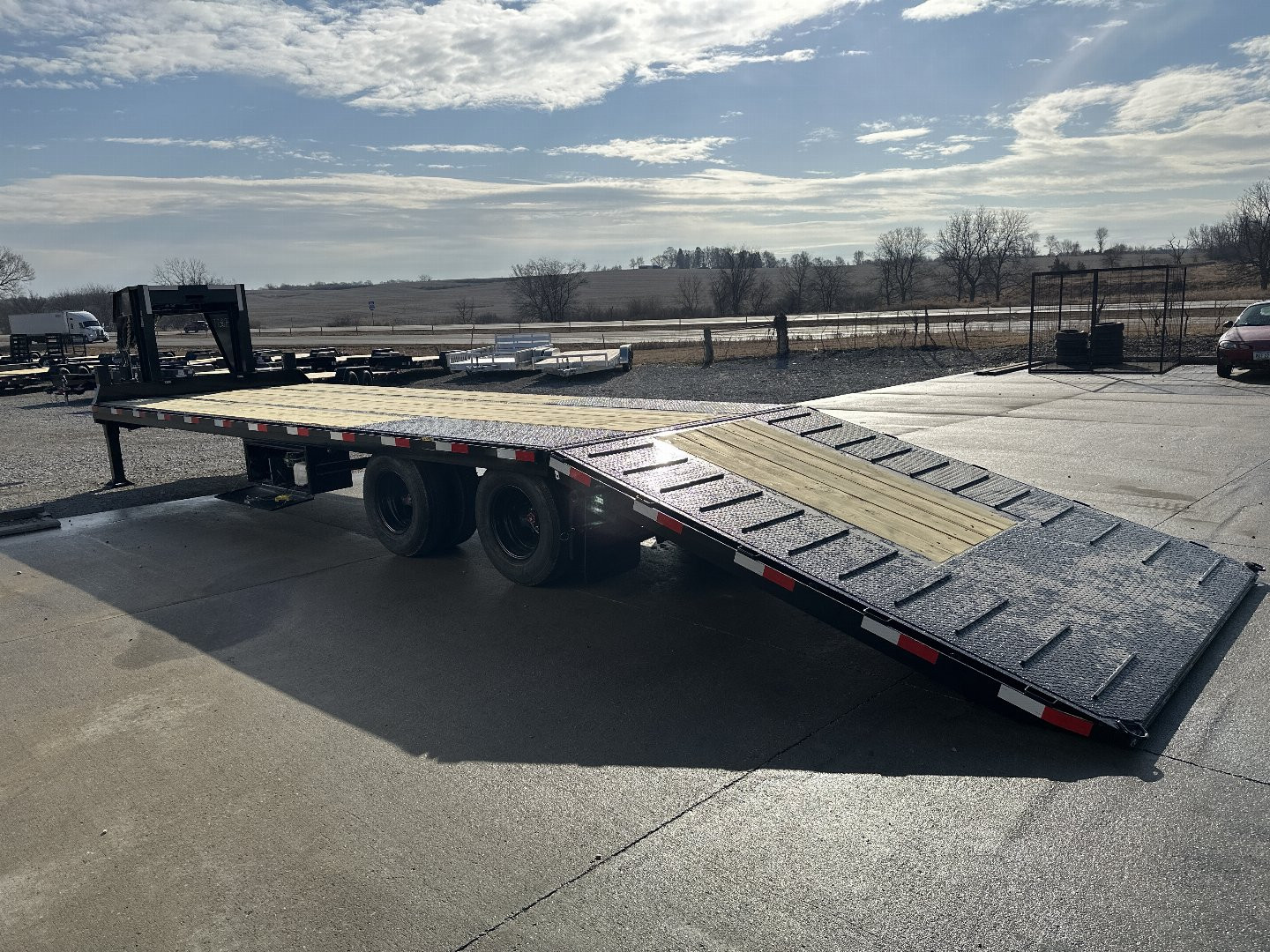 New 2025 H&H Trailers 102"x23'+9' 24k Hydraulic Tail Gooseneck Deckover Flatbed Trailer