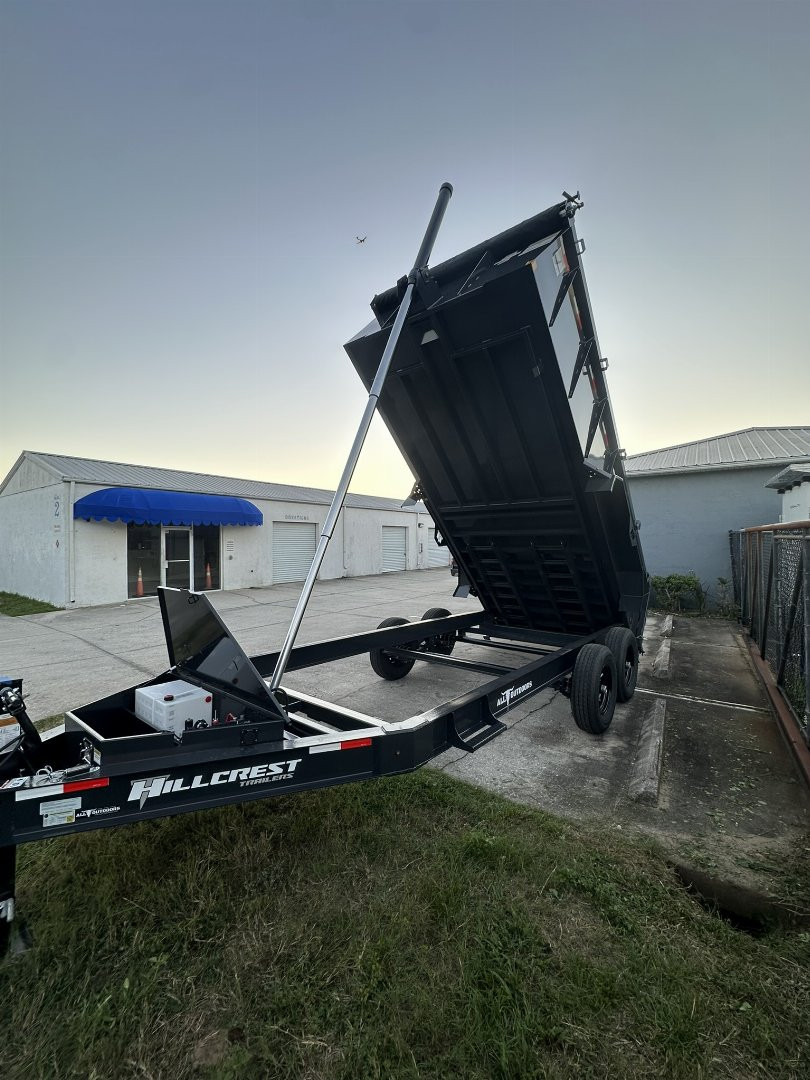 New 2025 Hillcrest Trailers 14K 7X16X40" Sides Dump Trailer w/Hydraulic Jack, LRG tires, HD Ramps