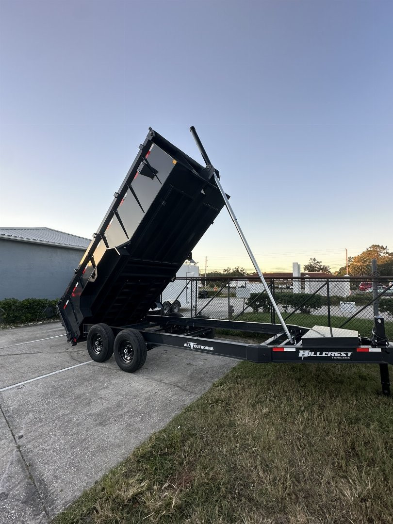 New 2025 Hillcrest Trailers 14K 7X16X40" Sides Dump Trailer w/Hydraulic Jack, LRG tires, HD Ramps