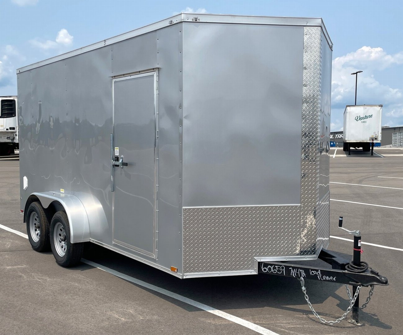New 7x14 Silver Tandem Axle Enclosed Cargo Trailer- 7' Height, Ramp Door, 7000 GVWR