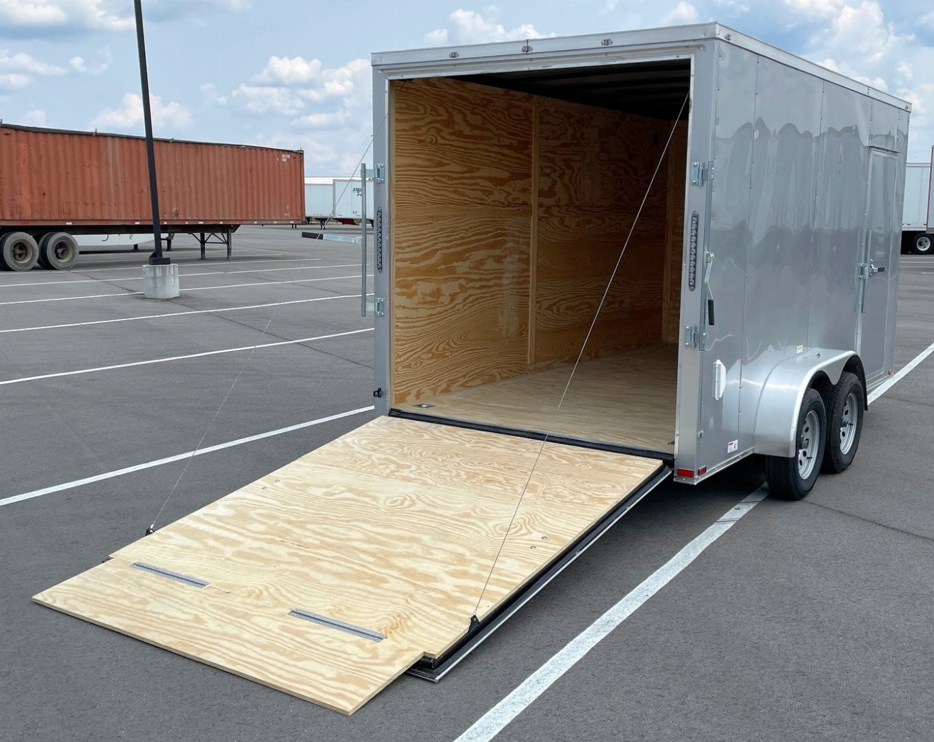 New 7x14 Silver Tandem Axle Enclosed Cargo Trailer- 7' Height, Ramp Door, 7000 GVWR