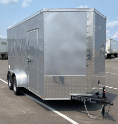 New 7x14 Silver Tandem Axle Enclosed Cargo Trailer- 7' Height, Ramp Door, 7000 GVWR