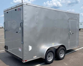 New 7x14 Silver Tandem Axle Enclosed Cargo Trailer- 7' Height, Ramp Door, 7000 GVWR