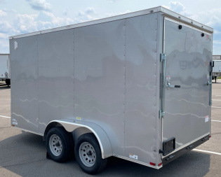 New 7x14 Silver Tandem Axle Enclosed Cargo Trailer- 7' Height, Ramp Door, 7000 GVWR