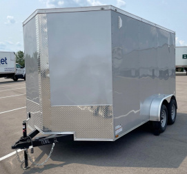 New 7x14 Silver Tandem Axle Enclosed Cargo Trailer- 7' Height, Ramp Door, 7000 GVWR