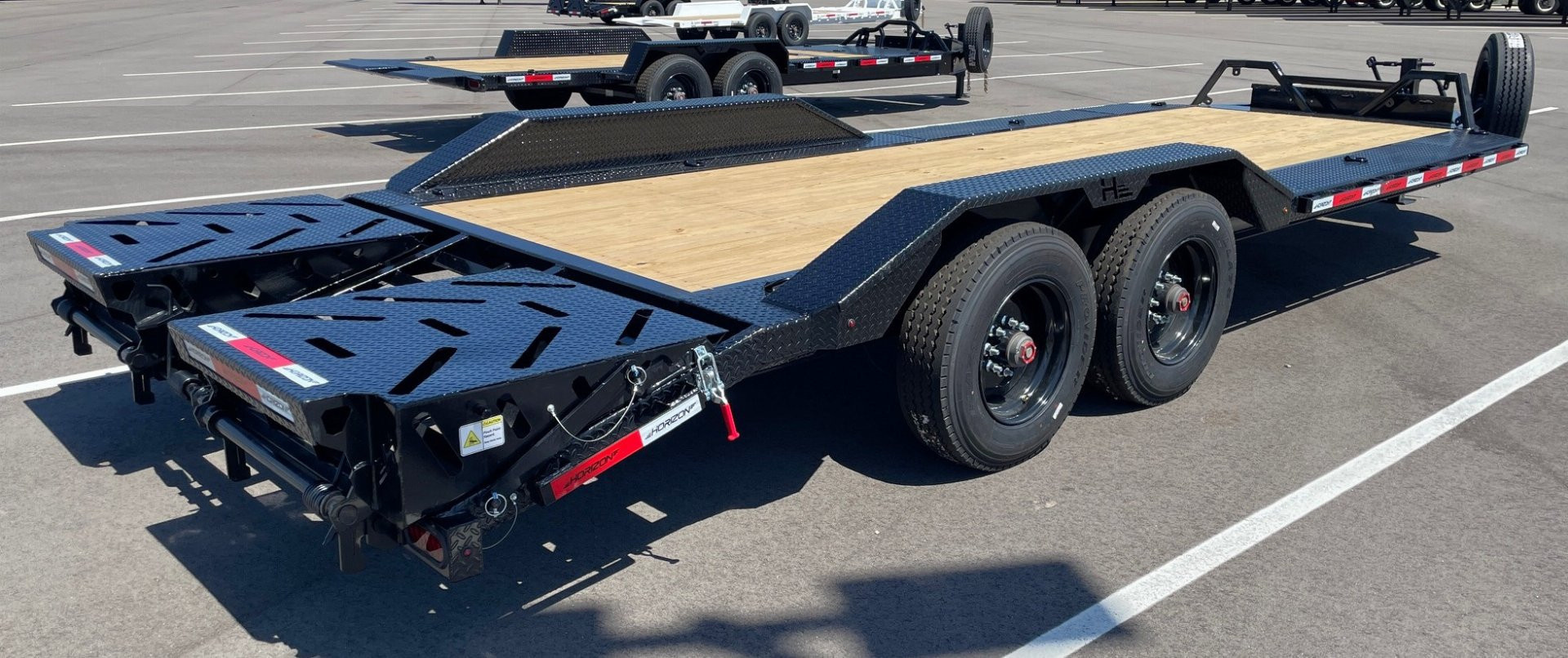 New Horizon HEH 22'x 102" Equipment Trailer--Mountain Ramps, Drive Over Fenders ,21,000 GVWR , Spare