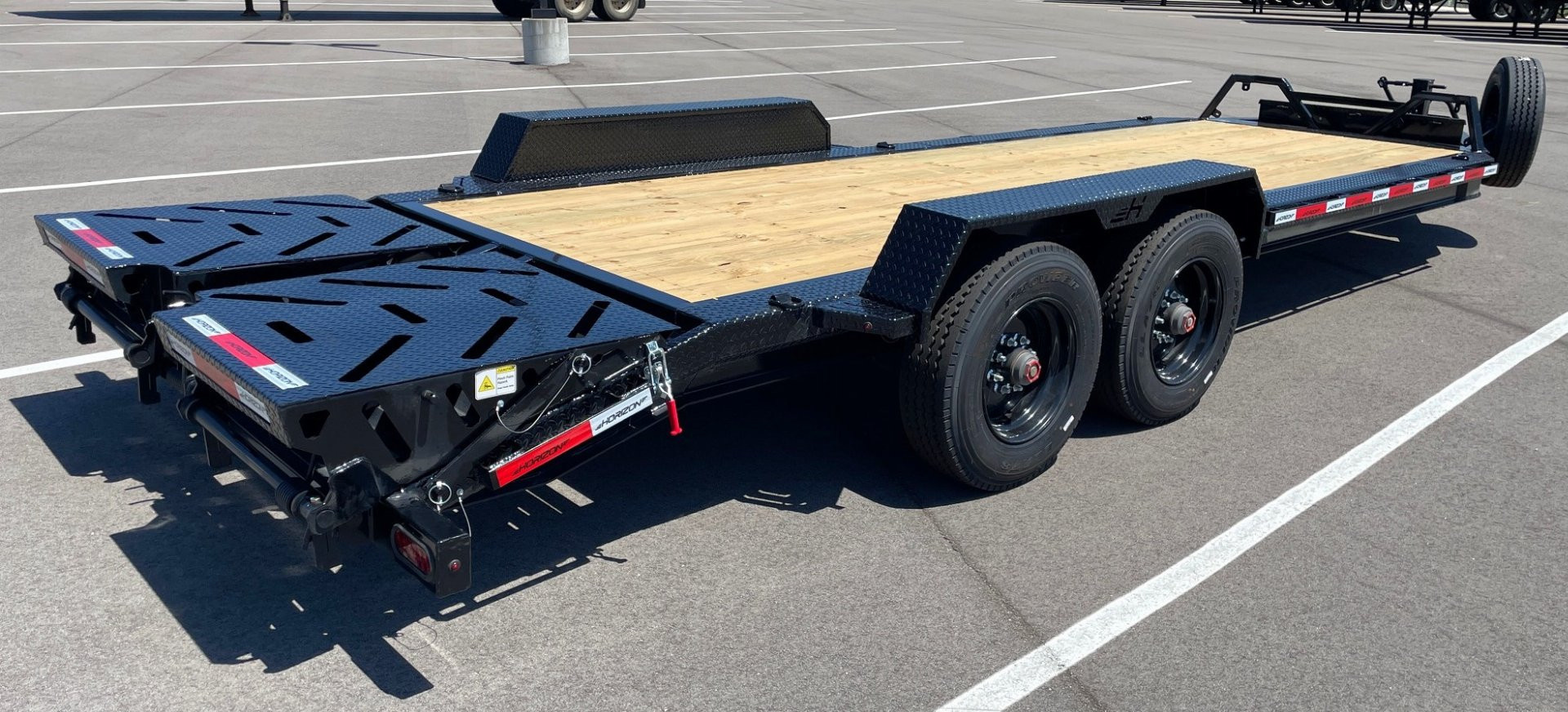 New Horizon HEH 22'x 82" Equipment Trailer--Mountain Ramps, 21,000 GVWR , Spare