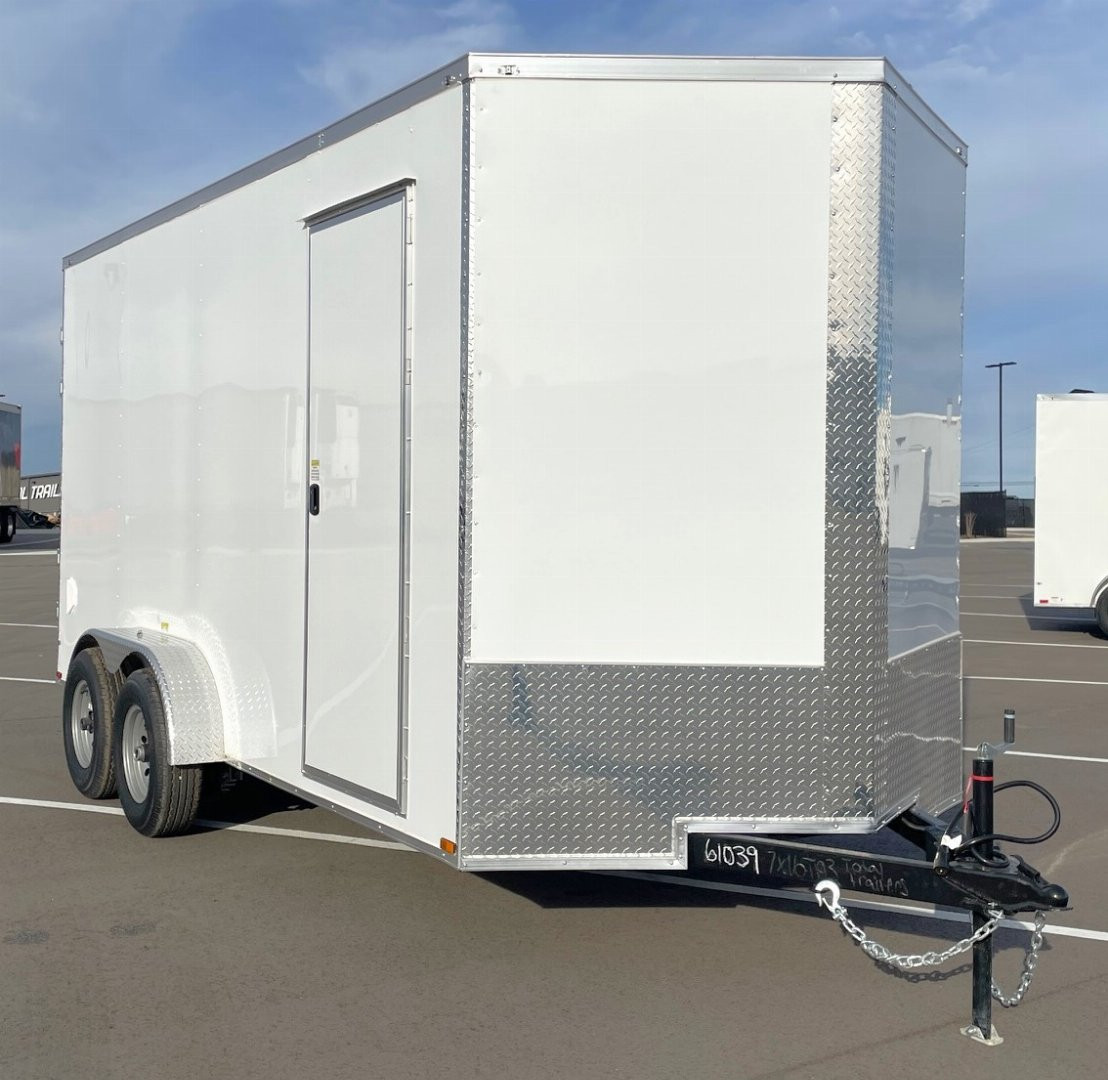 New 7x16 Tandem Axle V-Nose Cargo Trailer 9990 GVWR, Barn Doors, 7'6 Height