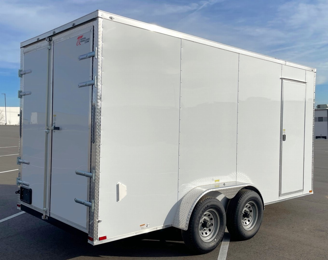 New 7x16 Tandem Axle V-Nose Cargo Trailer 9990 GVWR, Barn Doors, 7'6 Height