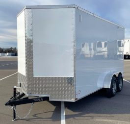 New 7x16 Tandem Axle V-Nose Cargo Trailer 9990 GVWR, Barn Doors, 7'6 Height
