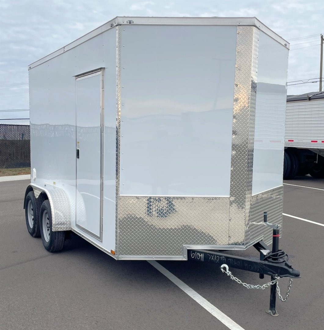 New 7x12 Tandem Axle Enclosed V-Nose Cargo Trailer: Ramp Door, .080 ...