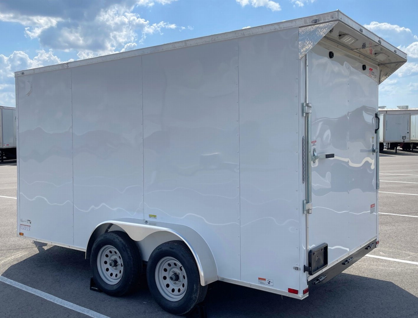 New 7x14 Tandem Axle V-Nose Enclosed Cargo Trailer: 7' Height, Rear Spoiler, D-Rings, 7,000 GVWR