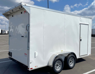New 7x14 Tandem Axle V-Nose Enclosed Cargo Trailer: 7' Height, Rear Spoiler, D-Rings, 7,000 GVWR