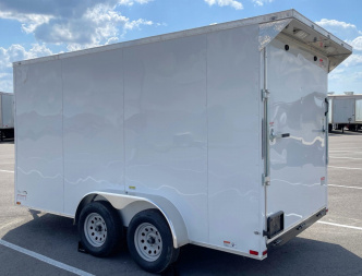 New 7x14 Tandem Axle V-Nose Enclosed Cargo Trailer: 7' Height, Rear Spoiler, D-Rings, 7,000 GVWR
