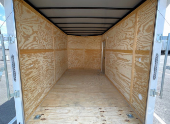 New 7x14 Tandem Axle V-Nose Enclosed Cargo Trailer: 7' Height, Rear Spoiler, D-Rings, 7,000 GVWR