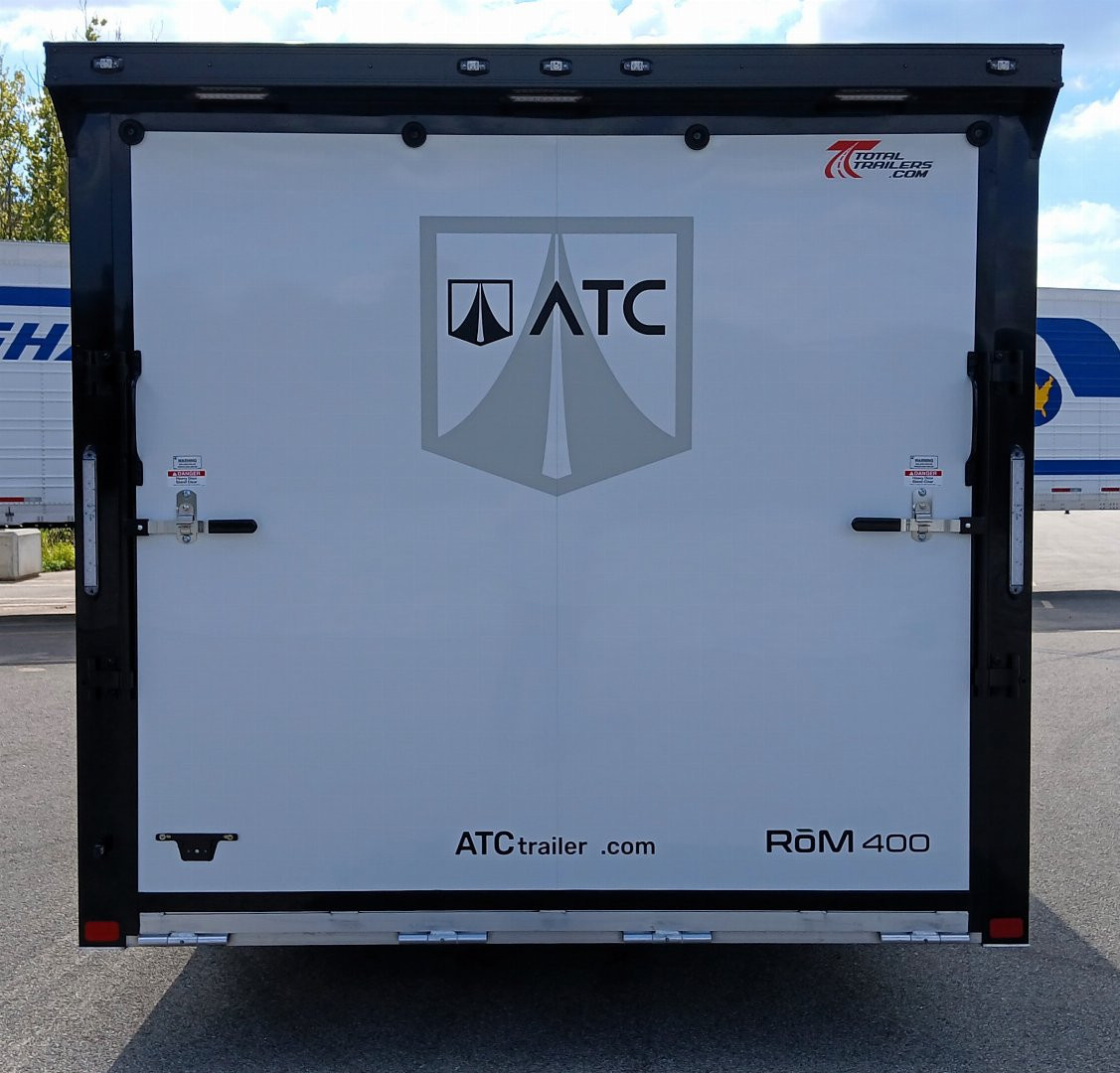 New CLEARANCE! ATC 8.5 x 24' White Car Hauler / Racing Trailer w/ Spare, Aluminum Interior, Blackout trim