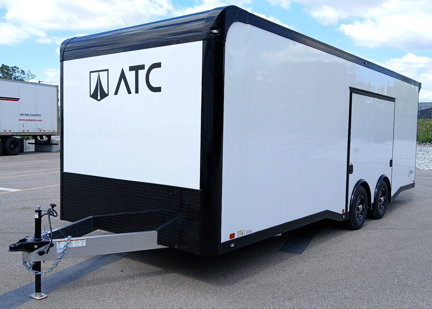 New CLEARANCE! ATC 8.5 x 24' White Car Hauler / Racing Trailer w/ Spare, Aluminum Interior, Blackout trim
