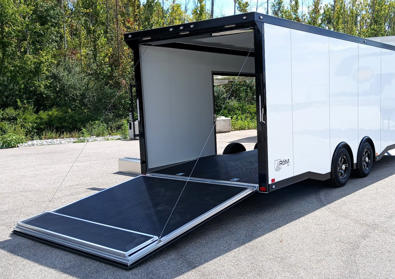 New CLEARANCE! ATC 8.5 x 24' White Car Hauler / Racing Trailer w/ Spare, Aluminum Interior, Blackout trim