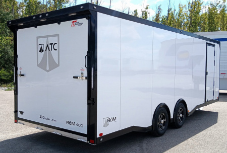 New CLEARANCE! ATC 8.5 x 24' White Car Hauler / Racing Trailer w/ Spare, Aluminum Interior, Blackout trim