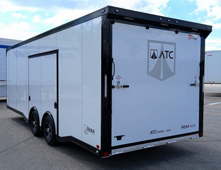 New CLEARANCE! ATC 8.5 x 24' White Car Hauler / Racing Trailer w/ Spare, Aluminum Interior, Blackout trim