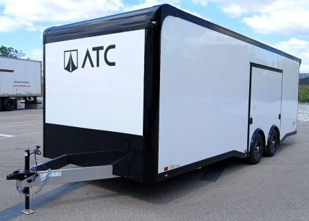 New CLEARANCE! ATC 8.5 x 24' White Car Hauler / Racing Trailer w/ Spare, Aluminum Interior, Blackout trim