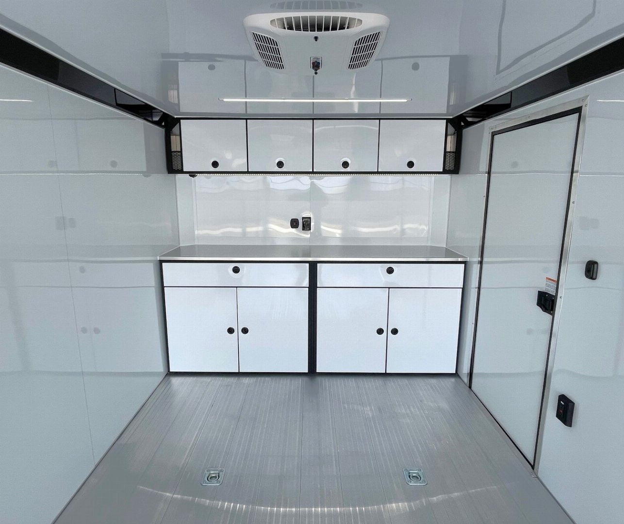 New ATC 8.5 x 24' BLACKOUT Enclosed Car Hauler, 9,990LB, AC, Escape Door, Cabinets, Spare Tire