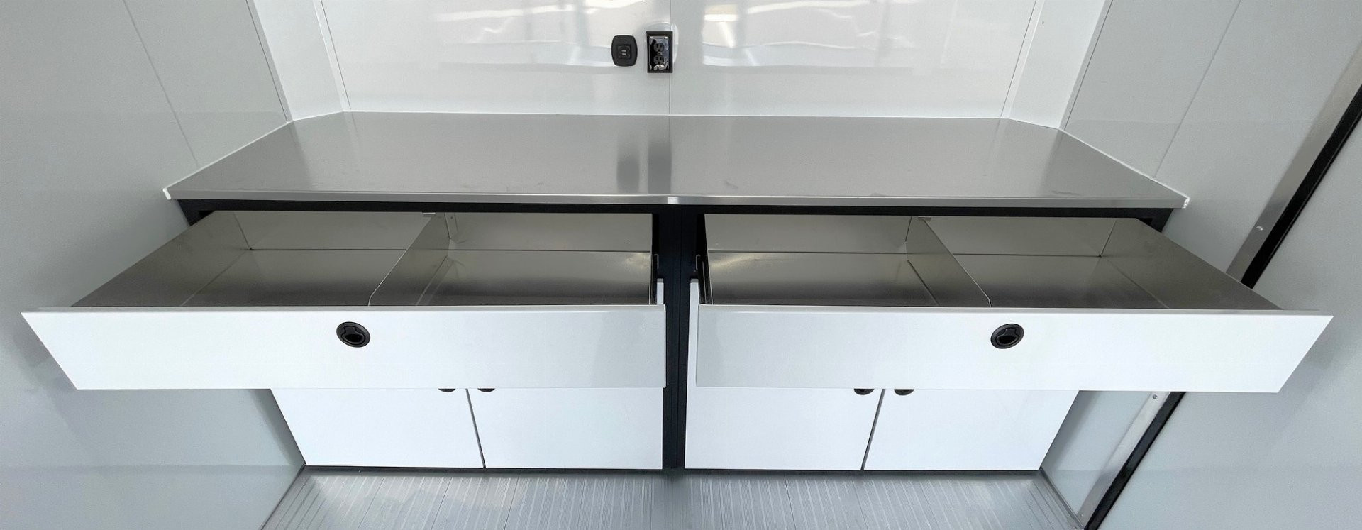 New ATC 8.5 x 24' BLACKOUT Enclosed Car Hauler, 9,990LB, AC, Escape Door, Cabinets, Spare Tire